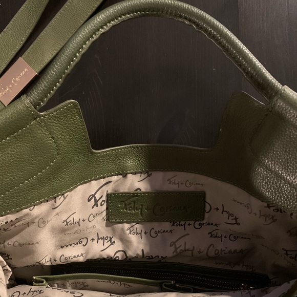 Large Foley + Corrina Green Leather Tote Bag - Picture 7 of 11